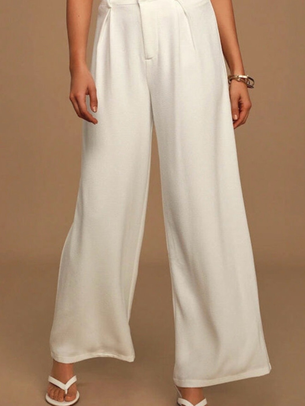Lulu's Cream Wide Leg High-Waist Trouser Pants